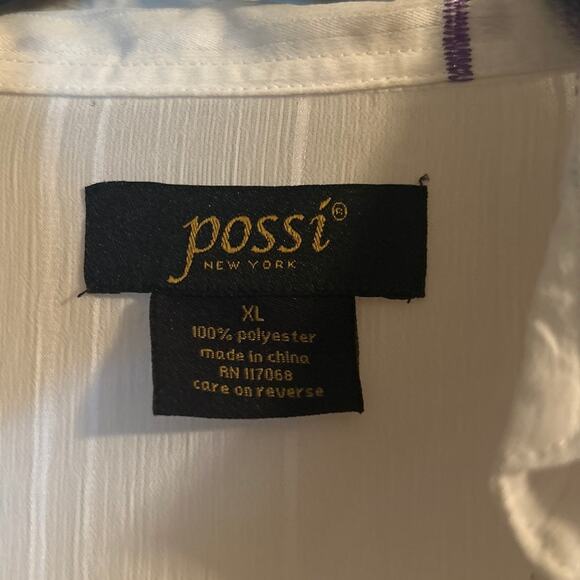 GUC Possi New York Mens Pullover Long Sleeve Shirt White/Purple V Neck Collar XL - Picture 3 of 6